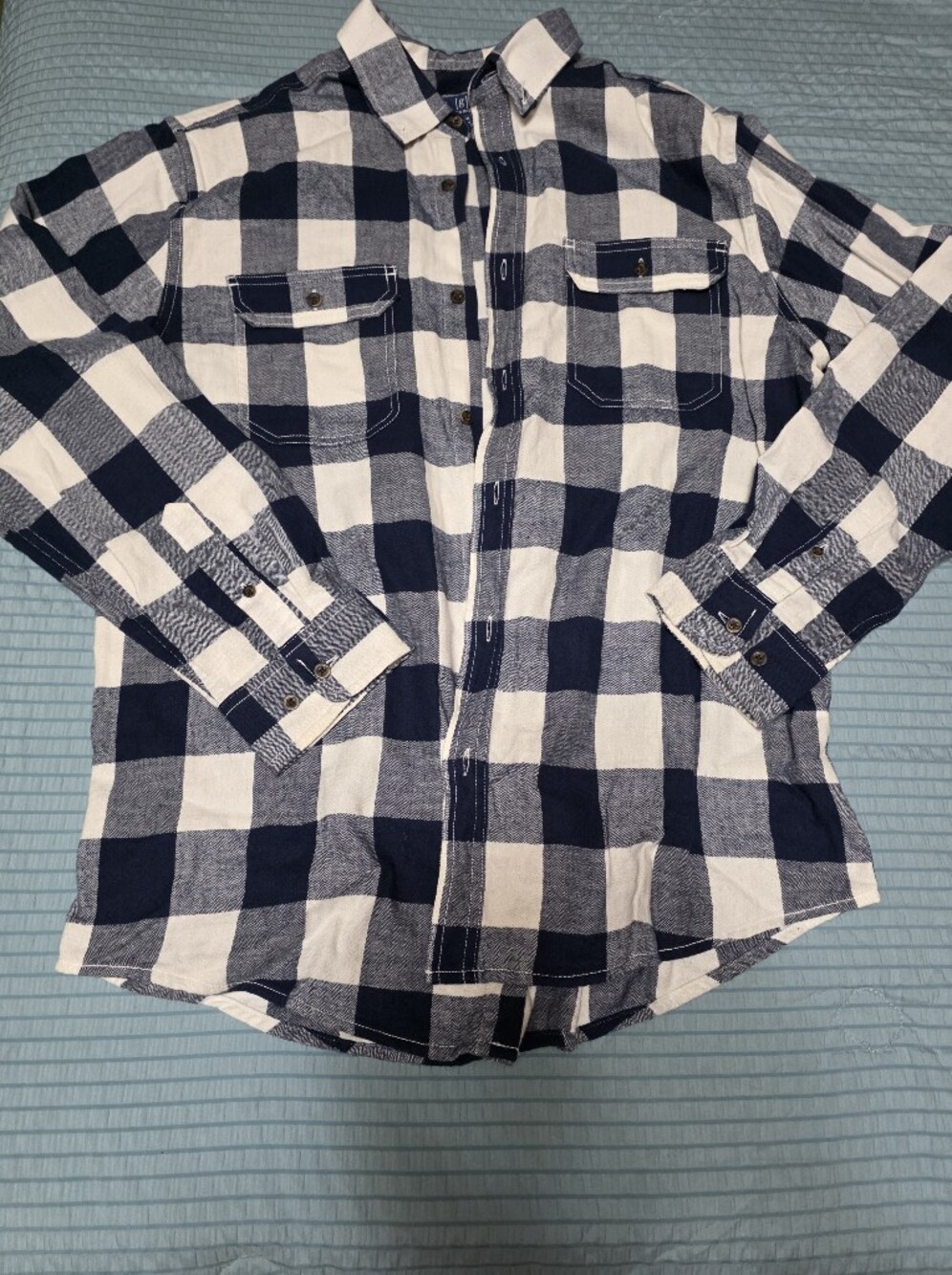 George Navy and White Plaid Button-Down Shirt